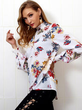 Autumn Winter Printed High Collar Chiffon Blouse